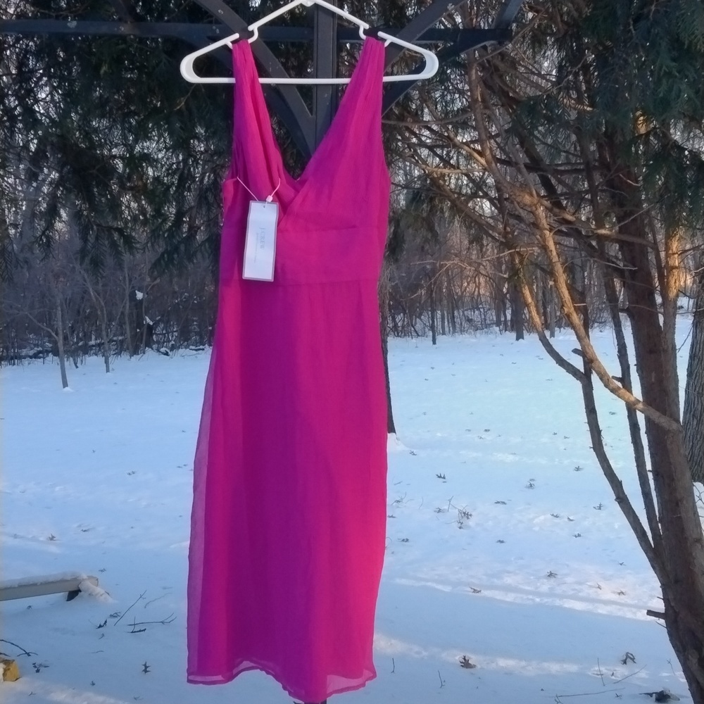 NWT J. Crew 100 % silk Chiffon Magenta Sleeveless Empire Waist Dress Size 8 - Picture 8 of 14